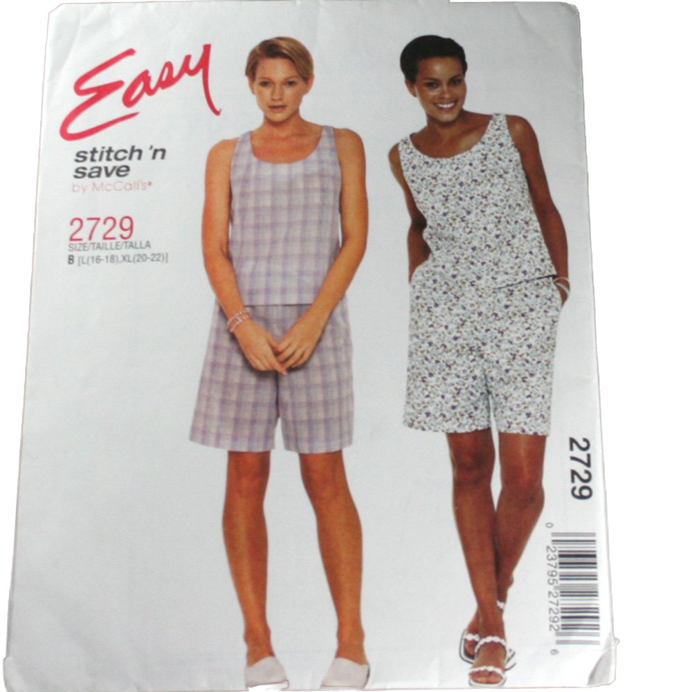 McCall's Stitch N Save Sewing Pattern 2729 Misses Top and Pull-On Shorts Size B L, XL