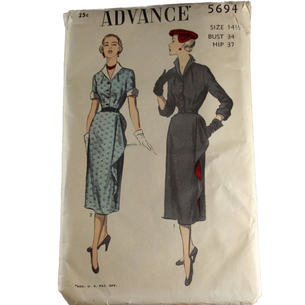 Advance 5694 Sewing Pattern Half Size Wraparound Dress Size 14-1/2