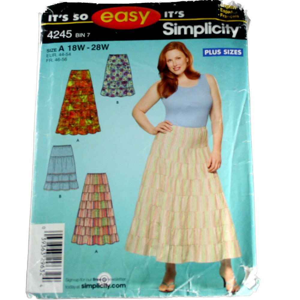 Simplicity Sewing Pattern 4245 Misses Skirt in Two Lengths Size 18W,20W,22W,24W.26W.28W