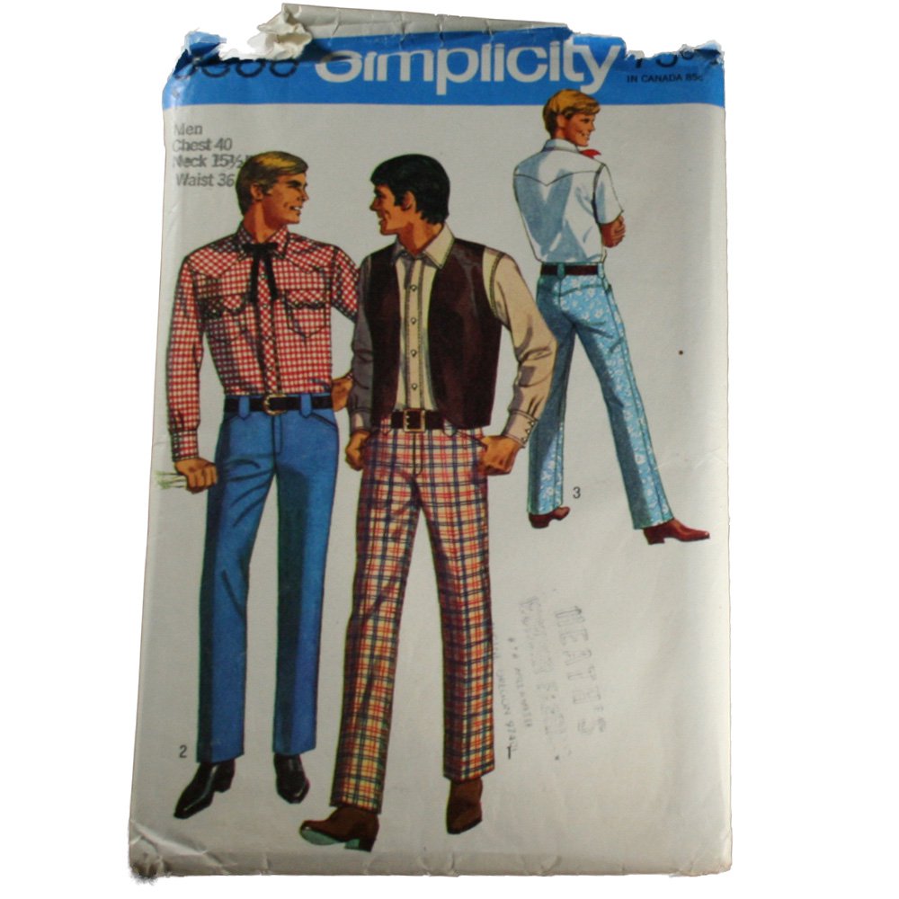 Simplicity 8300 Sewing Pattern Men's Shirt, Vest and Pants Size Chest 40 Neck 15-1/2 Waist 36