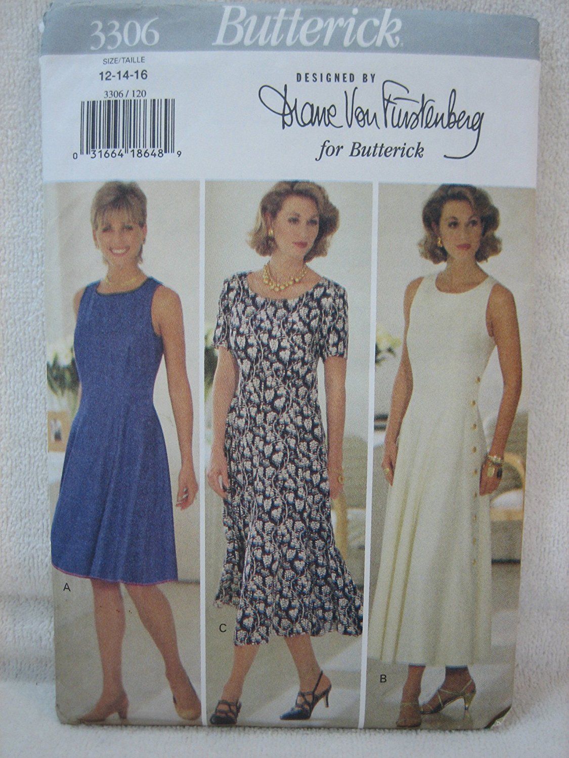 Butterick Pattern 3306 Misses' Dress Designed by Diane Von Furstenberg (Size 12-14-16)