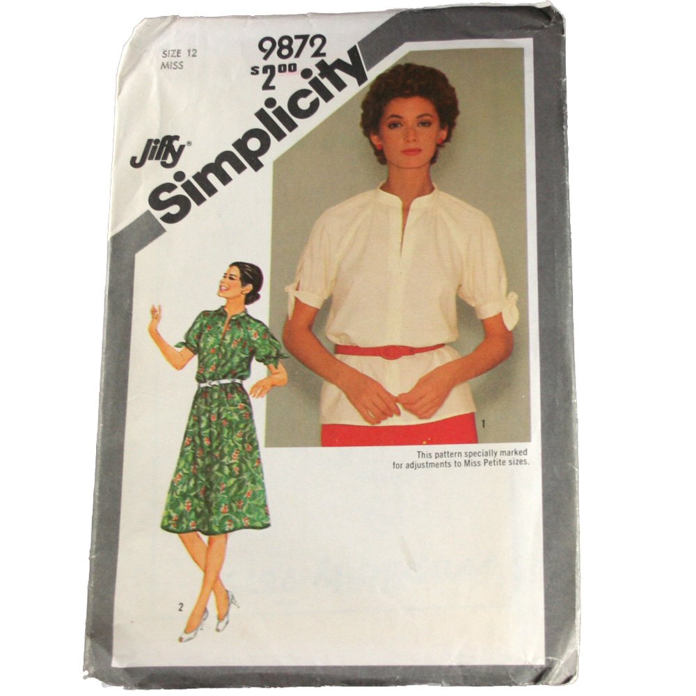 Simplicity Sewing Pattern 9872 Misses Jiffy Pullover Dress or Top Size 12