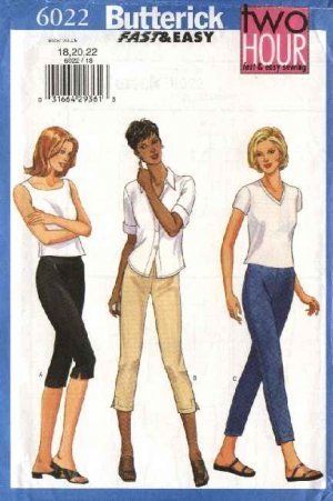 Butterick Sewing Pattern 6022 Misses Knit Close Fitting Tapered Cropped Long Pants Size 12-14-16