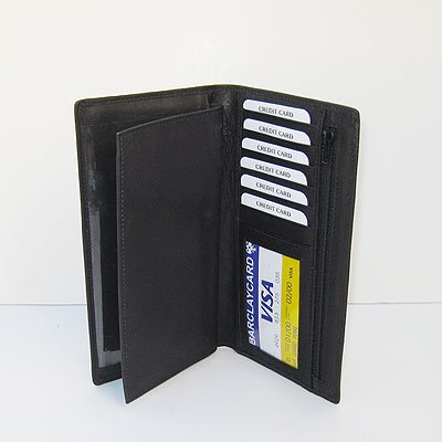 black leather checkbook cover with credit card holder