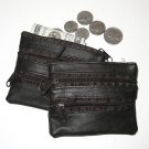 2x Leather MONEY COIN holder Zippers Wallet Purse BLACK