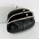 BLACK Leather DUAL POCKETS $$ COIN Holder Wallet Purse