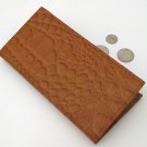 FINE LEATHER Tan CROC Zipper Coin Money Long Wallet