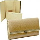 VANI CROCODILE CROC  CHECK BOOK CLUTCH WALLET PURSE GLD