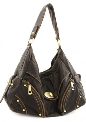 Brown Washed Inspired Designer Buckle Shoulder Handbag