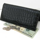 BLACK LEATHER CROC LONG Clutch Credit Card Wallet.