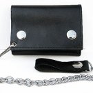 BLACK GENUINE LEATHER Biker's Wallet Holder w/ Chain