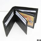 BLACK LEATHER DOUBLE FLIP ID HOLDER BIFOLD WALLET 512