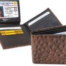 TAN OSTRICH  COWHIDE LEATHER CROC PRINT BIFOLD  WALLET