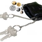 Black Real Leather 2 key Ring Soft coin purse pouch