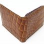 TAN LEATHER FLIP TOP ID CROC PRINT MENS BIFOLD WALLET