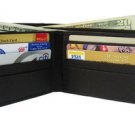 BLACK LEATHER PREMIUM MENS BIFOLD WALLET Great Slim Sylte R803