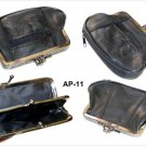BLACK Leather Two Frame Coin Purse Holder L