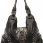 Bronze Designer Inspired Rhinestone Western Shoulder Tall Handbag Purse Tote