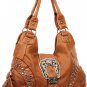 Bronze Designer Inspired Rhinestone Western Shoulder Tall Handbag Purse Tote