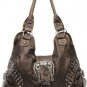 Bronze Designer Inspired Rhinestone Western Shoulder Tall Handbag Purse Tote