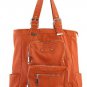 Orange Deisgner Washed Inspired Pocket Faux Leather Tall Handbag Tote