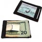 BLACK LEATHER Thin ID Badge MONEY CLIP Credit Wallet