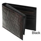 BLACK LEATHER ALLIGATOR CROC PRINT MENS BIFOLD WALLET.
