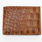 TAN LEATHER ALLIGATOR CROC PRINT MENS BIFOLD WALLET.