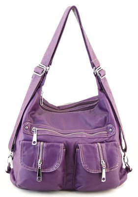 Purple Designer Washed Inspired Pockets Celebs Faux Leather Handbag Purse