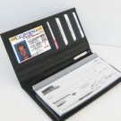 Black Leather Slim Cowhide Checkbook Cover Organizer Wallet 901