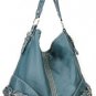 Blue Teal Cyan Washed Inspired Designer Urban Tall Buckle School Handbag Tote