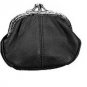 Black Leather Dual Compartments Frame coin purse holder 92813