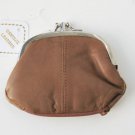 Tan Leather Dual Compartments Frame coin purse holder 92813