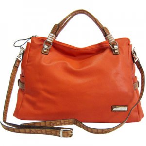 Orange designer inspired Large Croco Trim Carry Tote Belt Decor Handbag Purse
