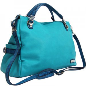 Blue designer inspired Large Croco Trim Carry Tote Belt Decor Handbag Purse