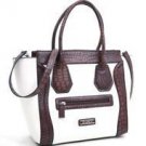 White designer inspired Large Tote  Croco Trim Detachable Strap Handbag Purse