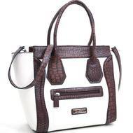 White designer inspired Large Tote  Croco Trim Detachable Strap Handbag Purse