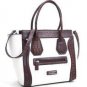 White designer inspired Large Tote  Croco Trim Detachable Strap Handbag Purse