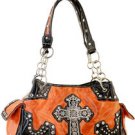 Orange Designer Cross Studs Chain Inspired tote Shinny Handbag Purse Western
