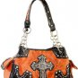 Orange Designer Cross Studs Chain Inspired tote Shinny Handbag Purse Western