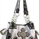 Silver Designer Cross Studs Chain Inspired tote Shinny Handbag Purse Western