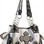 Silver Designer Cross Studs Chain Inspired tote Shinny Handbag Purse Western