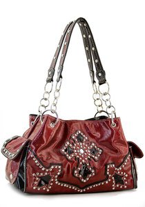 Red Designer Cross Studs  Inspired tote Western Handbag Purse New
