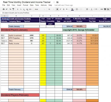 Real Time Monthly Dividend and Income Tracker