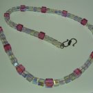 Rose Aurora Borealis and Crystal Aurora Borealis Cube Swarovski Crystal Necklace