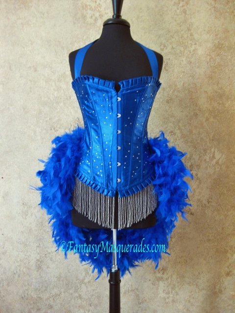 L-Royal Blue Scattered Crystal Moulin Burlesque Showgirl Costume