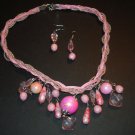Pink Charm Necklace & Earring Set