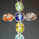Silver Multi- Colored Cross Pendant