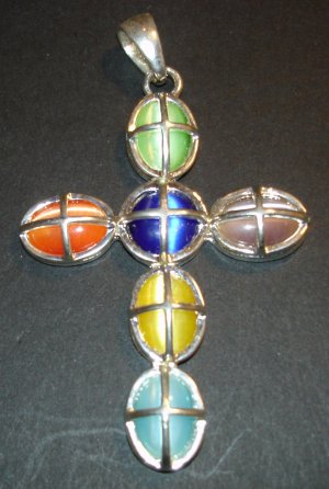 Silver Multi- Colored Cross Pendant