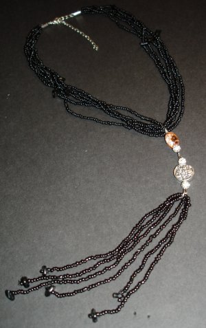 Black Beaded Strands Necklace